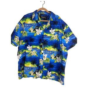 Favant Shirt Men 3X Blue Hawaiian Tropical Volcano Floral Aloha Retro Resort